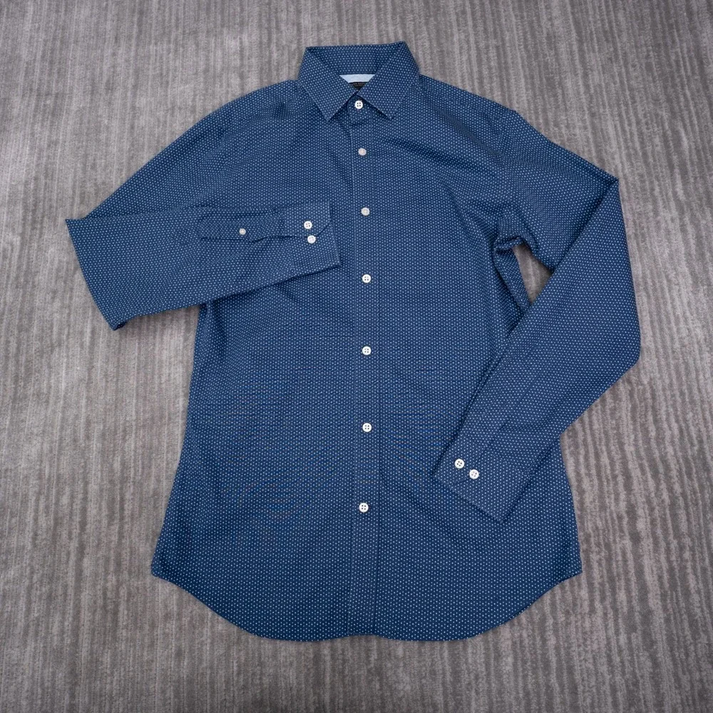 Banana Republic Button Up Shirt Mens M Blue Excellent Non-Iron Slim Fit Dot